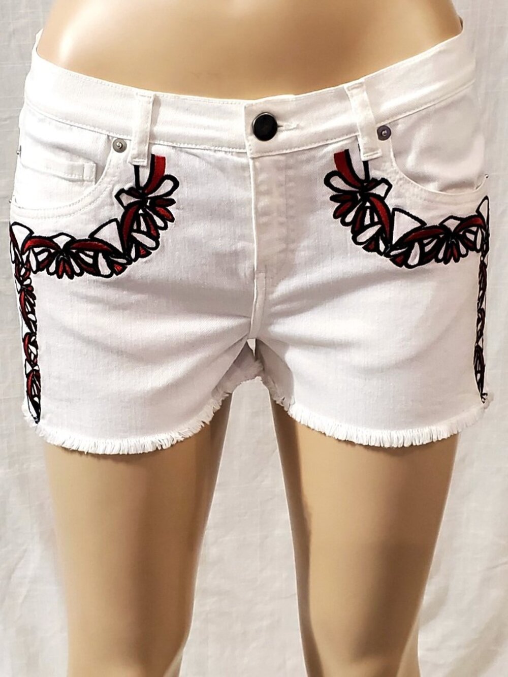April May Embroidered Denim Shorts Boho Festival White Cutoff Sz 28 NWT
